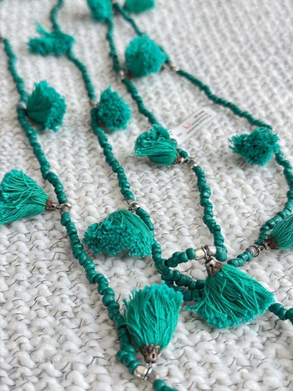Roller Rabbit Teal Tassel Beaded Necklace. Versatile